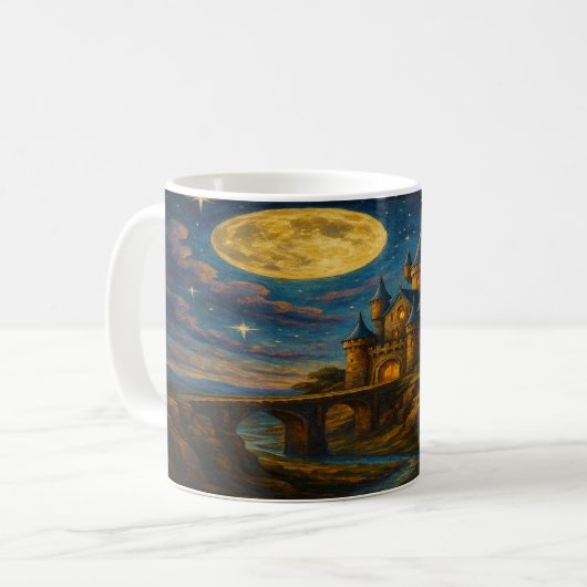 Burg Moonlit - Starry Bridge Fantasy Landschaft Kaffeetasse (Vorderseite Links)