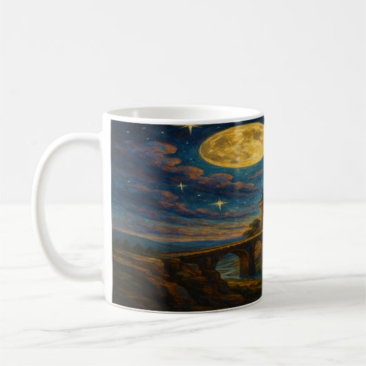 Burg Moonlit - Starry Bridge Fantasy Landschaft Kaffeetasse (Links)