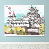 Burg Osaka Japan Aquarelle Illustration Leinwanddruck (Insitu (Holzboden))