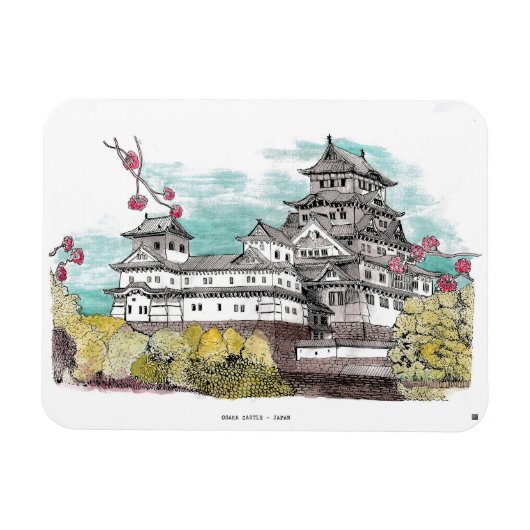 Burg Osaka Japan Aquarelle Illustration Magnet (Horizontal)