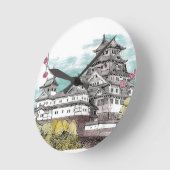 Burg Osaka Japan Aquarelle Illustration Runde Wanduhr (Winkel)