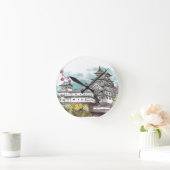 Burg Osaka Japan Aquarelle Illustration Runde Wanduhr (Zuhause)
