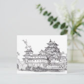 Burg Osaka Japan Schwarz-weiße Illustration Postkarte (Stehend Vorderseite)