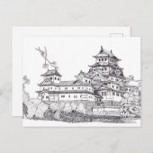 Burg Osaka Japan Schwarz-weiße Illustration Postkarte (Vorne/Hinten)