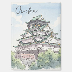 Burg Osaka Japan Wasserfarbe Magnet