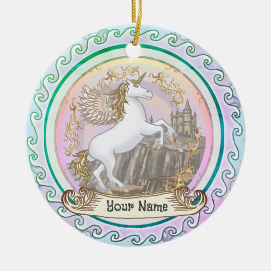 Burg Pegasus Unicorn Keramik Ornament (Vorne)
