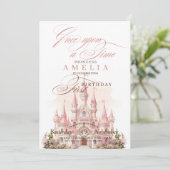 Burg Princess Pink 1. Geburtstag Party Einladung (Stehend Vorderseite)