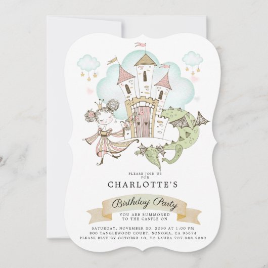 Burg Princess Watercolor Einladung (Vorderseite)