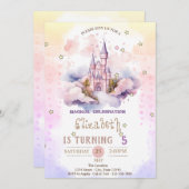 Burg Princess Wolken, Stars Pastel Geburtstag Einladung (Vorne/Hinten)