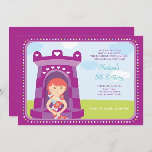 Burg Rapunzel zum Geburtstag Einladung (Vorne/Hinten)