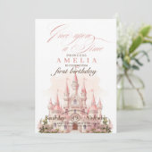 Burg Rosa Königliche Prinzessin 1. Geburtstag Part Einladung (Stehend Vorderseite)