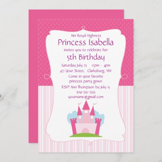 Burg Rosa Prinzessin Einladung (Vorne/Hinten)