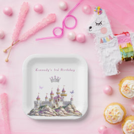 Burg Silver Crown Pink Edelsteine Schmetterlinge Pappteller