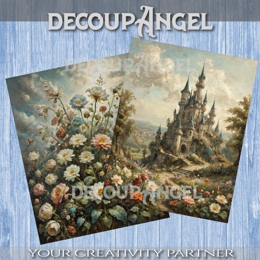 Burg und Blume 2designs -Decoupage- Seidenpapier