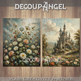 Burg und Blume 2designs -Decoupage- Seidenpapier
