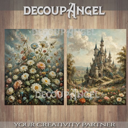 Burg und Blume 2designs -Decoupage- Seidenpapier