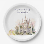 Burg und Carriage Twin Baby Shower Pappteller (Vorderseite)