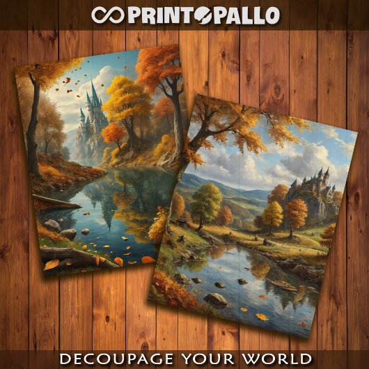 Burg und Fluss im Herbst Seidenpapier