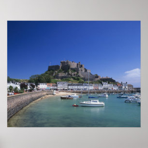 Burg und Hafen Mount Orgueil, Gorey, Jersey Poster
