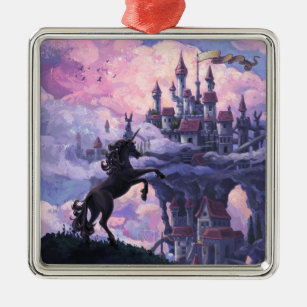Burg Unicorn Silbernes Ornament