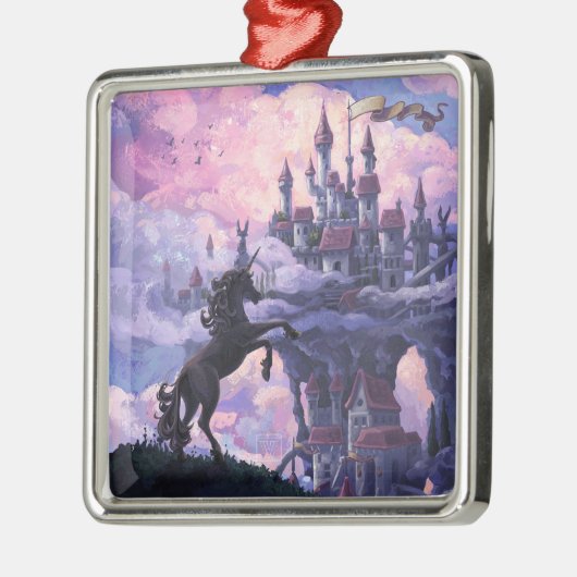 Burg Unicorn Silbernes Ornament (Links)