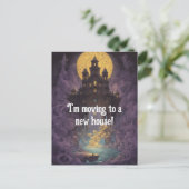 Burg unter einem gelben Mond Neue Adresse Postkarte (Stehend Vorderseite)