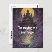 Burg unter einem gelben Mond Neue Adresse Postkarte (Vorne/Hinten)