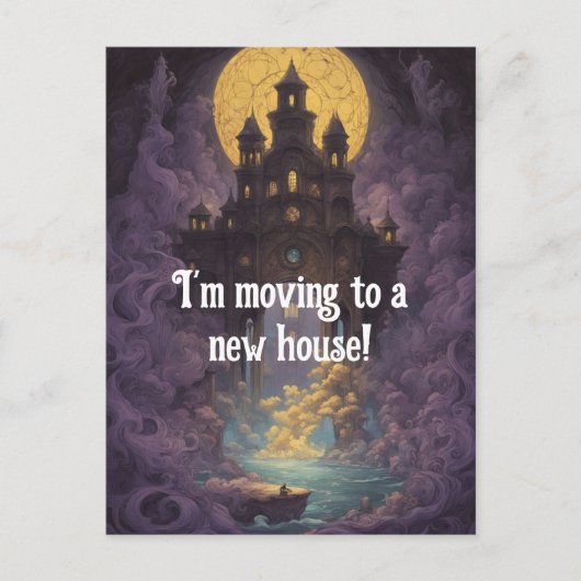 Burg unter einem gelben Mond Neue Adresse Postkarte (Vorderseite)