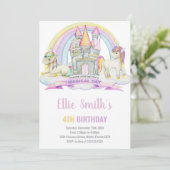 Burg unter Rainbow Unicorn Einladung zum Geburtsta (Stehend Vorderseite)