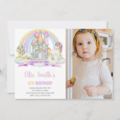 Burg Unter Regenbogen Einhorn Foto Einladung (Vorderseite)