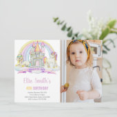 Burg Unter Regenbogen Einhorn Foto Einladung (Stehend Vorderseite)