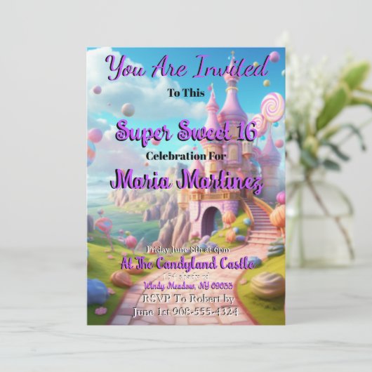Burg von Candyland Sweet 16 Aufführungen Einladung (Stehend Vorderseite)