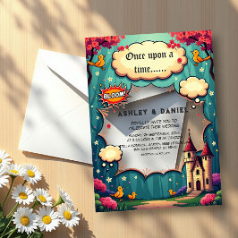 Burg von Wald auf Märchensee Hochzeit Acryleinladungen