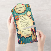 Burg von Wald auf Märchensee Hochzeit All In One Einladung (Abreißen)