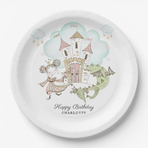 Burg Wasserfarbe Prinzessin Dragon Girl Pappteller