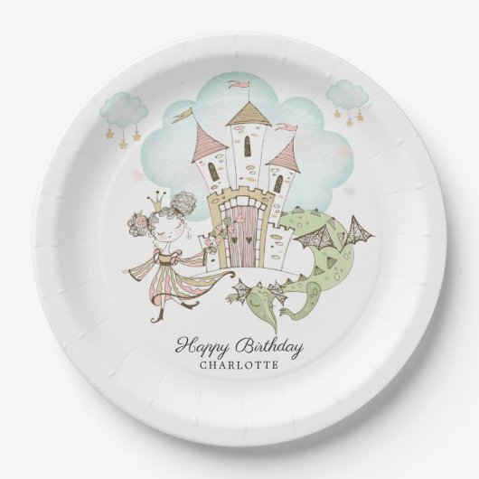 Burg Wasserfarbe Prinzessin Dragon Girl Pappteller (Vorderseite)