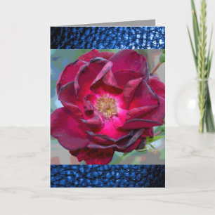 Burgandy-Blume mit Imitaten Blauer Leder-Kartenled Ankündigung