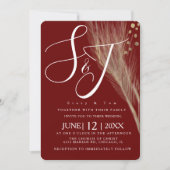 Burgandy Gold Foil Pampas Wedding Suite Einladung (Vorderseite)