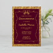 Burgandy Gold Foil Quinceñera Einladung Trendy (Stehend vorne)