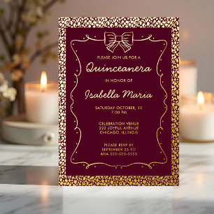 Burgandy Gold Foil Quinceñera Einladung Trendy