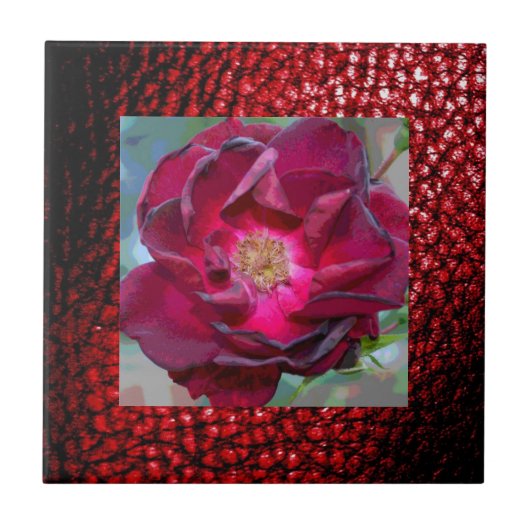 Burgandy-Tile mit Burgandy-Blume Fliese (Vorderseite)