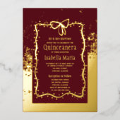 Burgandy und Gold Foil Quinceñera Einladung Bow (Vorderseite)