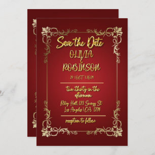 Burgandy und Golden 3D Text Effect Save the Date Einladung
