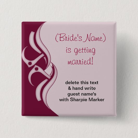 Burgandy Wedding Brautparty Name Buttone Button (Vorderseite)