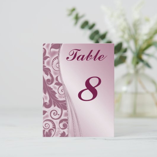 Burgandy Wedding Table Cards Nummer Postkarte (Stehend Vorderseite)