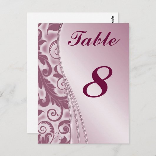 Burgandy Wedding Table Cards Nummer Postkarte (Vorne/Hinten)