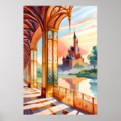 Burgbild aus goldstrukturiertem Korridor Poster (Vorne)