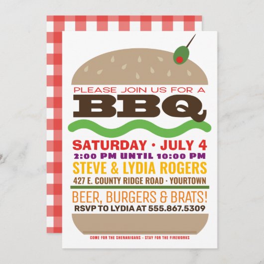 Burger Barbeque | Sommerliche GRILLEN Einladung (Vorne/Hinten)