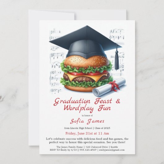 Burger Bash Graduation Celebration Invitation Einladung (Vorderseite)