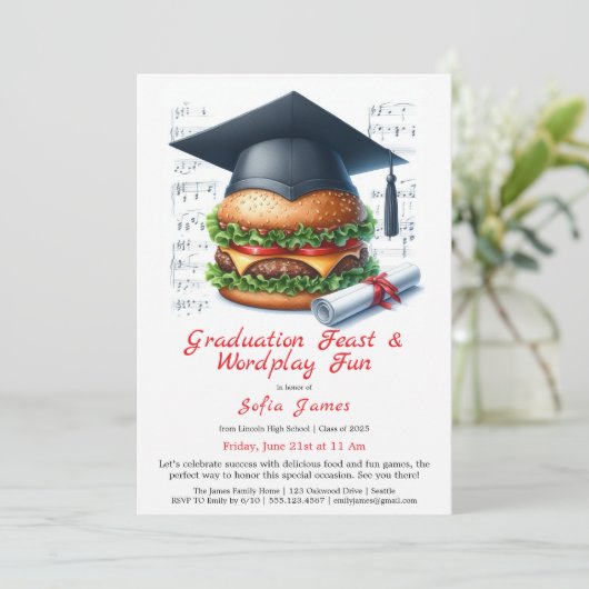Burger Bash Graduation Celebration Invitation Einladung (Stehend Vorderseite)